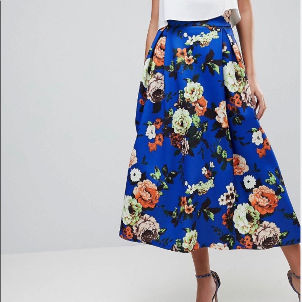 High Waisted scuba midaxi skirt in floral print